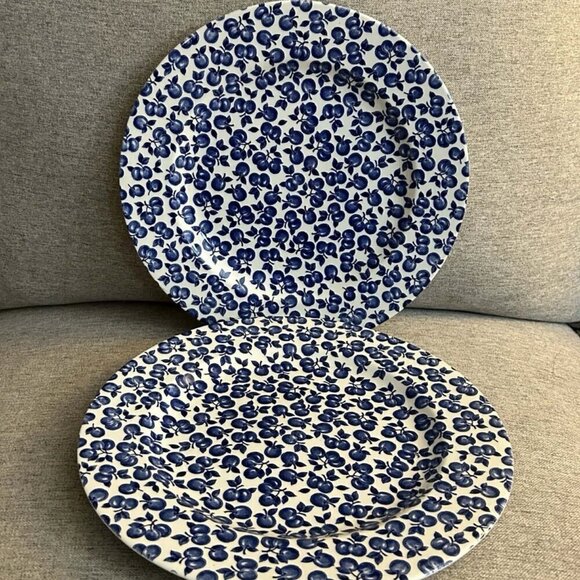 Ironstone Other - Pair of English Ironstone Blue & White Fruit & Leaves Dinner Plates